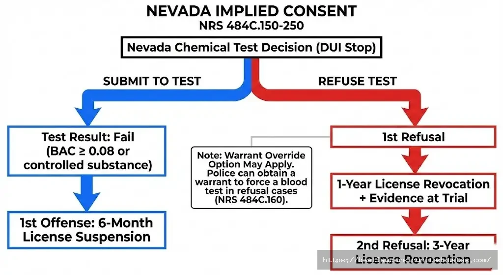 Nevada implied consent law 2026 chemical test refusal vs submission consequences comparison chart