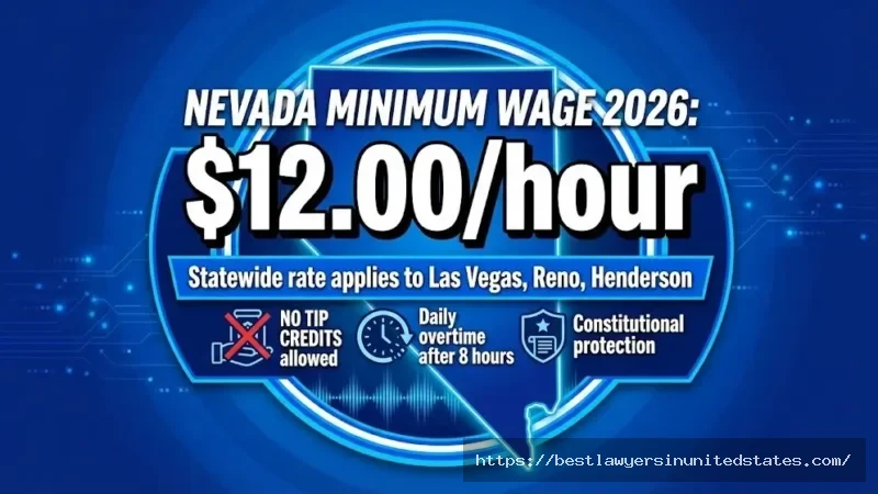 Nevada minimum wage 2026 is $12.00 per hour statewide with no tip credits and daily overtime protections