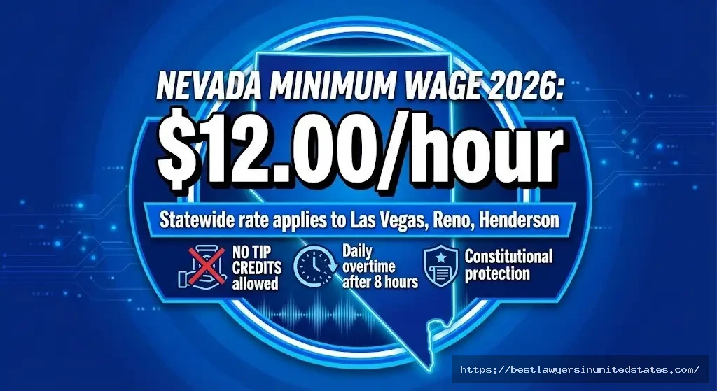 Nevada minimum wage 2026 is $12.00 per hour statewide with no tip credits and daily overtime protections