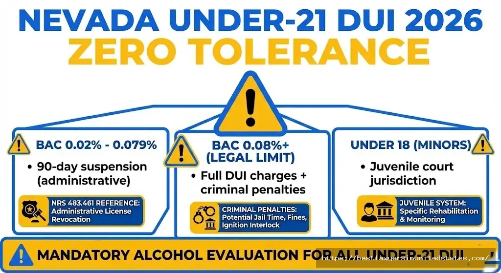 Nevada underage DUI penalties 2026 zero tolerance 0.02% BAC law for drivers under 21 years old