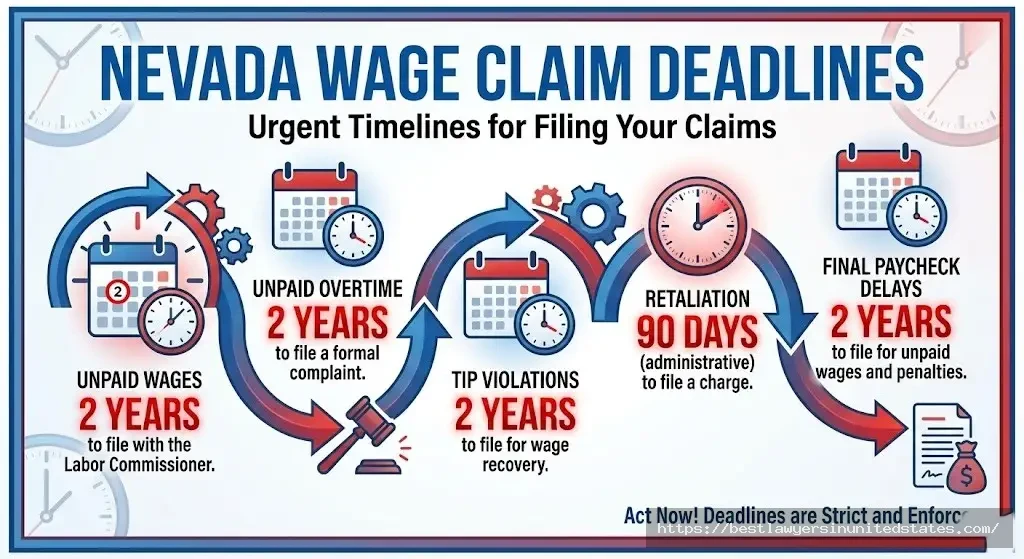 Nevada wage claim filing deadlines showing 2-year statute of limitations for unpaid wages and overtime