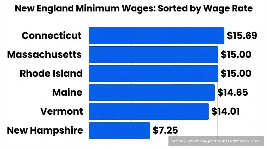 New England states minimum wage 2026 comparison showing Rhode Island at $15 per hour