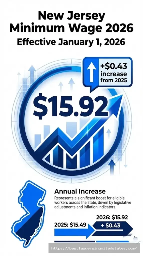 New Jersey minimum wage 2026 is $15.92 per hour, up from $15.49 in 2025