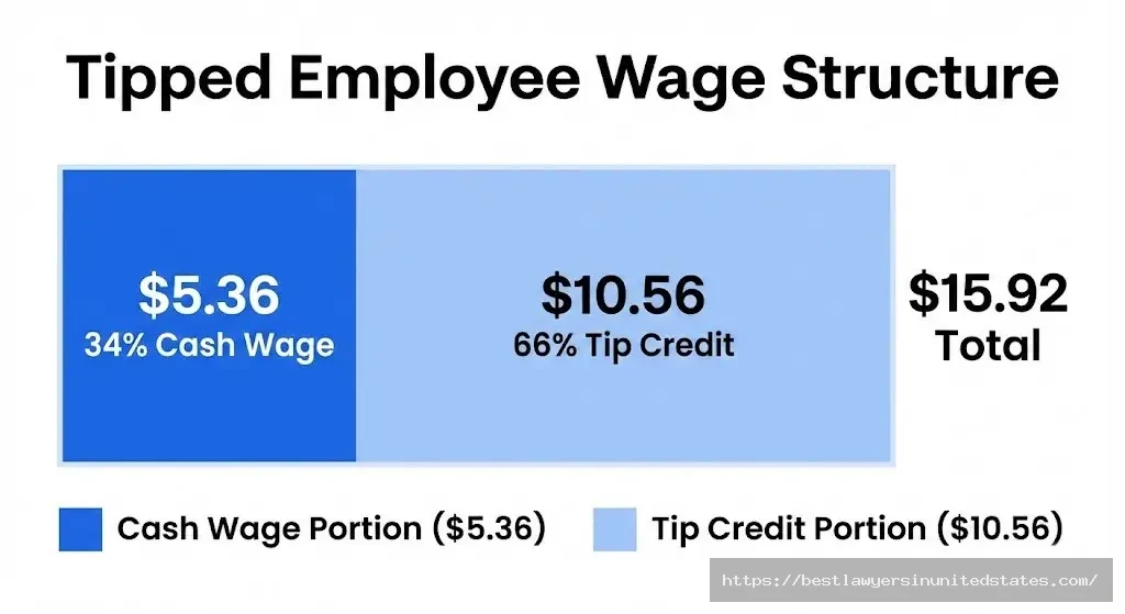 New Jersey tipped employee minimum wage breakdown showing $5.36 cash wage plus tips to reach $15.92