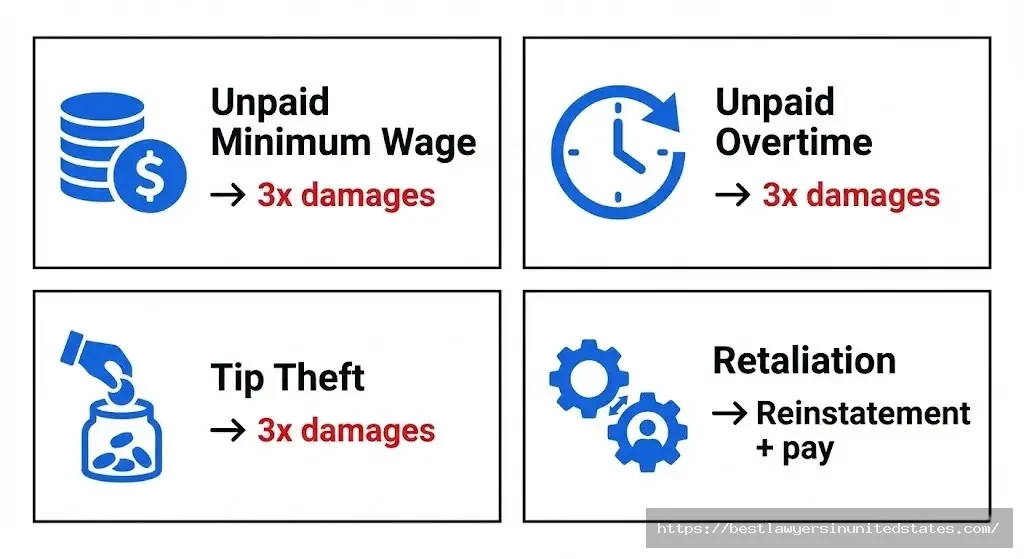 New Jersey wage violation penalties including treble damages for unpaid wages and overtime