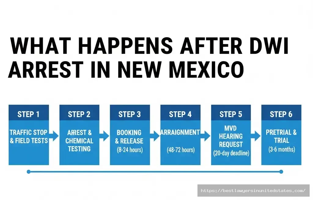 New Mexico DWI arrest process timeline from traffic stop through trial in 3-6 months