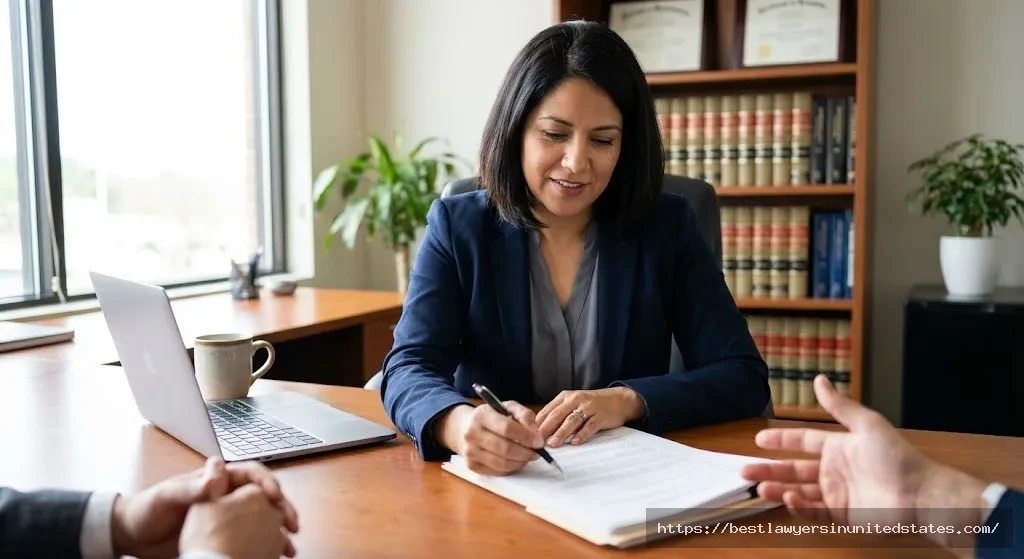 New Mexico divorce attorney consulting with clients about legal fees and representation options in professional office setting