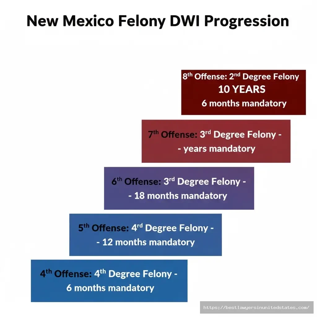 New Mexico felony DWI escalation 4th-8th offense penalties from 6 months to 10 years mandatory prison