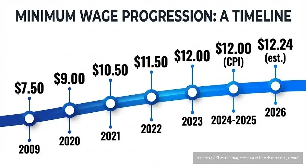 New Mexico minimum wage history from 2009 to 2026 showing increases from $7.50 to $12.24 per hour