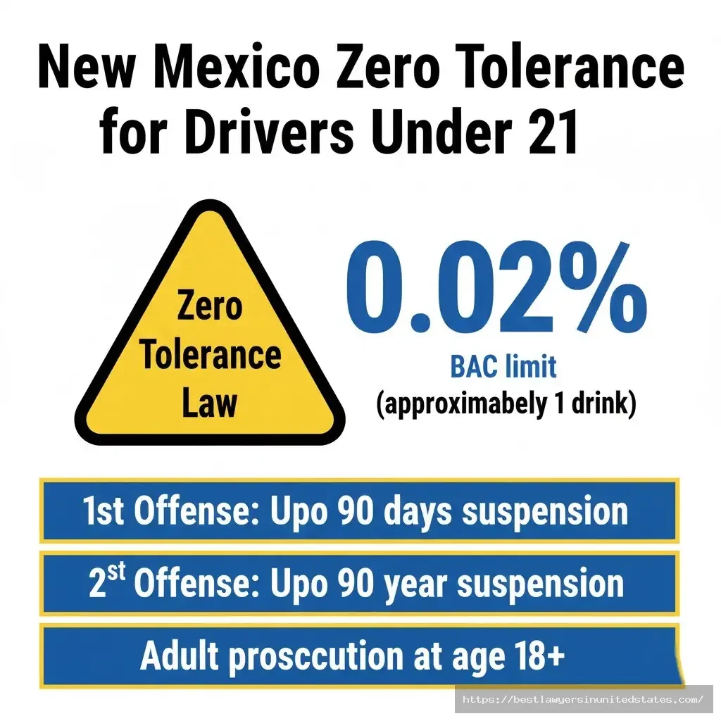 New Mexico zero tolerance law 0.02% BAC limit for drivers under 21 with up to 1-year suspension