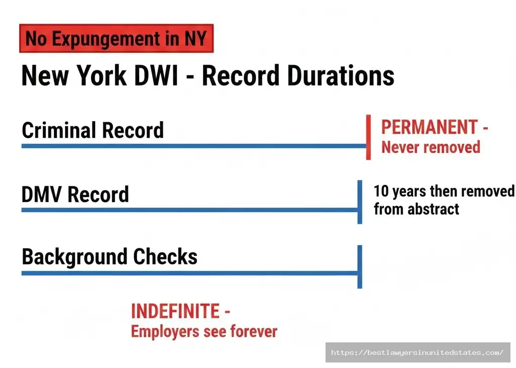 New York DWI record duration criminal DMV background check permanent 10 years no expungement sealing 2026