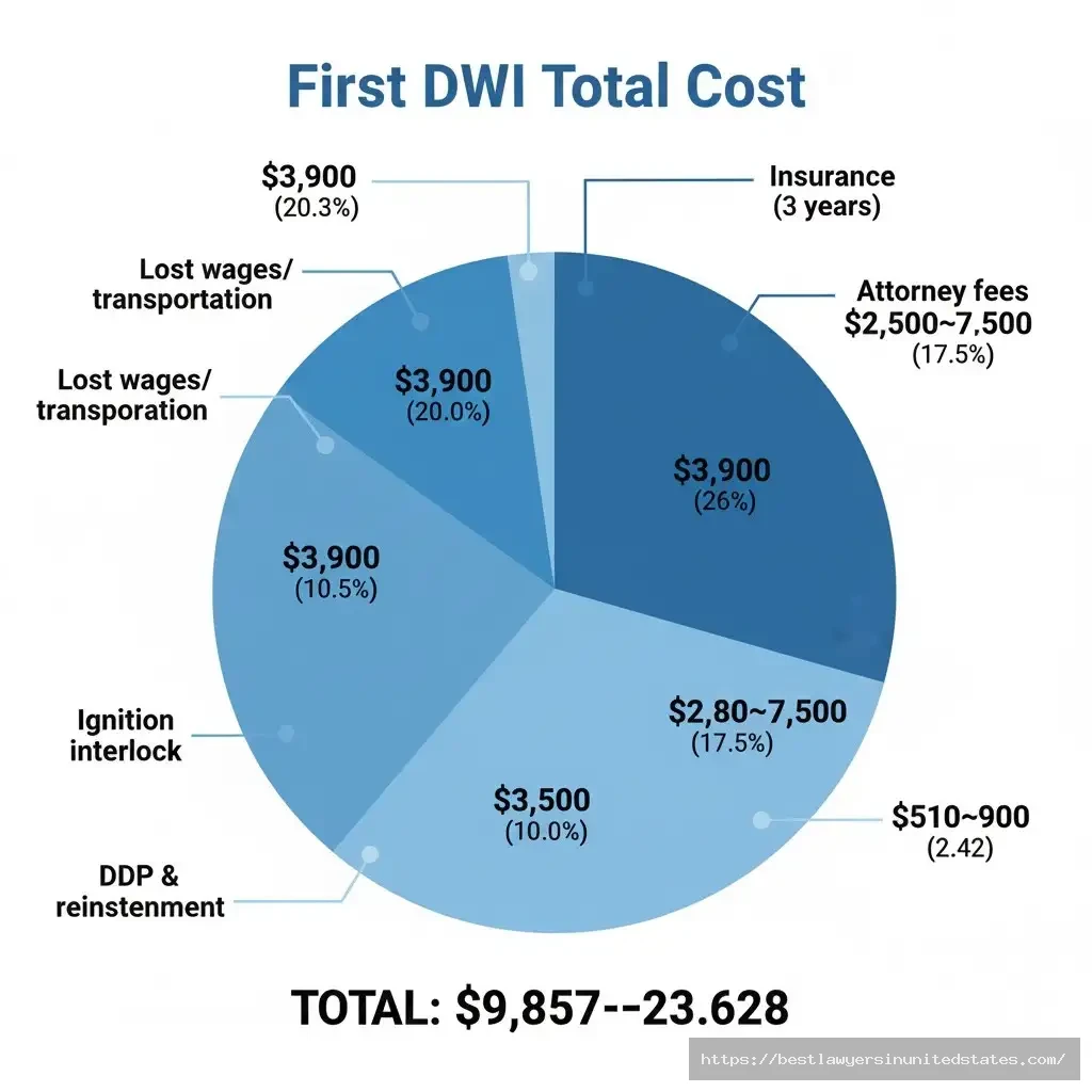 New York DWI total cost breakdown first offense fines attorney fees insurance ignition interlock DDP expenses 2026