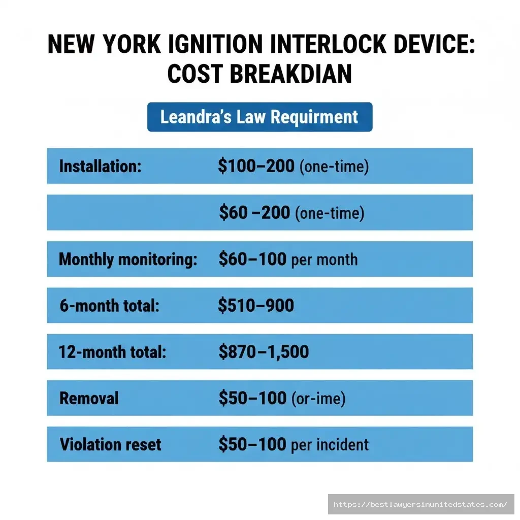 New York ignition interlock device IID costs installation monthly monitoring removal fees Leandra's Law requirement 2026
