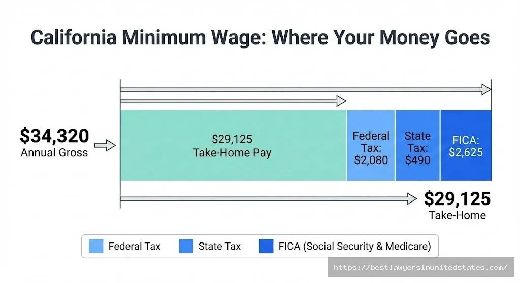 New York minimum wage take-home pay breakdown showing federal tax, state tax, FICA deductions and net pay