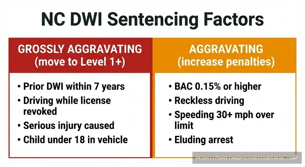 North Carolina DWI grossly aggravating factors vs aggravating factors comparison chart for sentencing determination