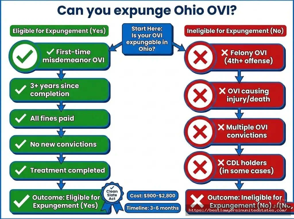 Ohio OVI expungement eligibility Clean Slate Act requirements, timeline, costs, eligible vs ineligible offenses