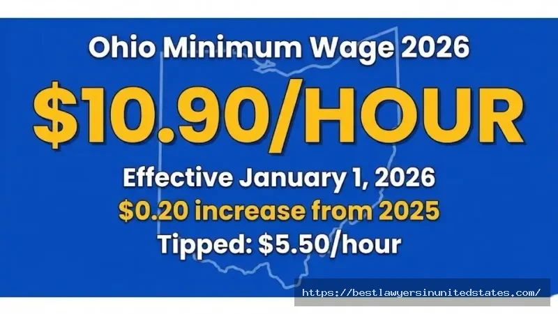 Ohio minimum wage 2026 is $10.90 per hour, increased from $10.70 in 2025, with tipped workers earning $5.50