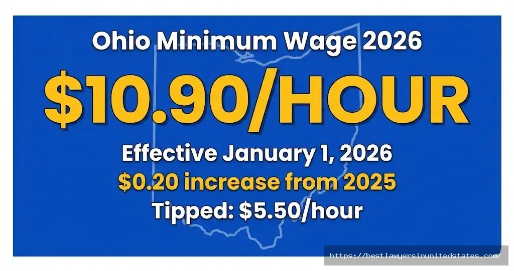 Ohio minimum wage 2026 is $10.90 per hour, increased from $10.70 in 2025, with tipped workers earning $5.50