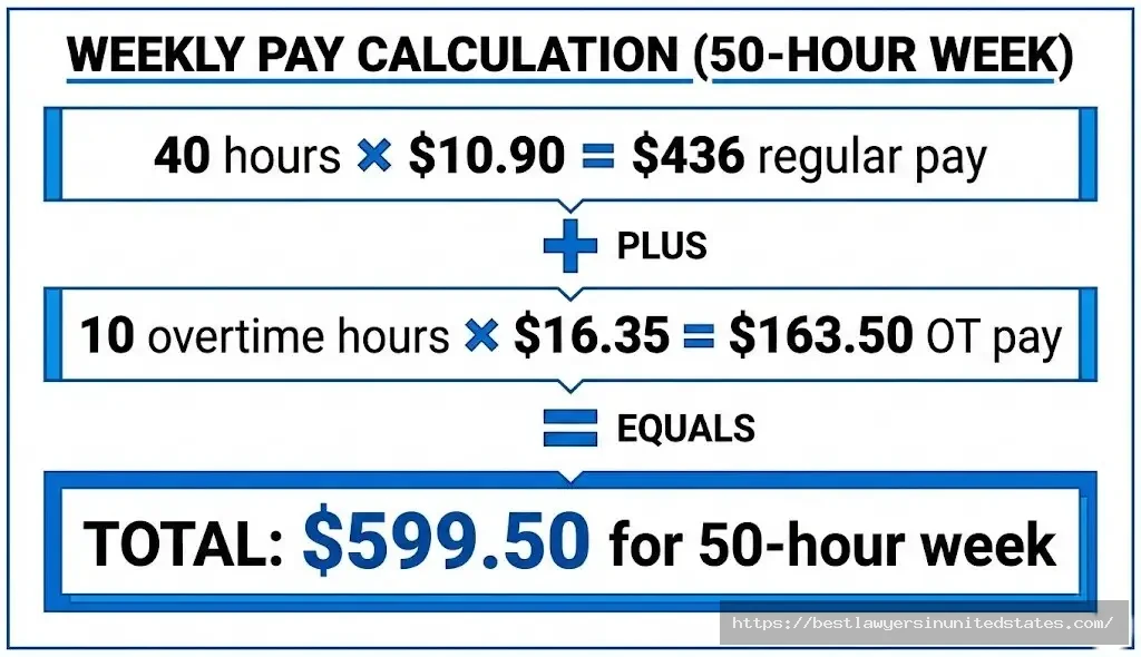 Ohio overtime calculation example showing $16.35 per hour overtime rate for hours over 40 weekly