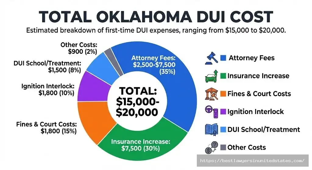 Oklahoma DUI total cost breakdown 2026 $15,000 average including attorney, insurance, fines, interlock device
