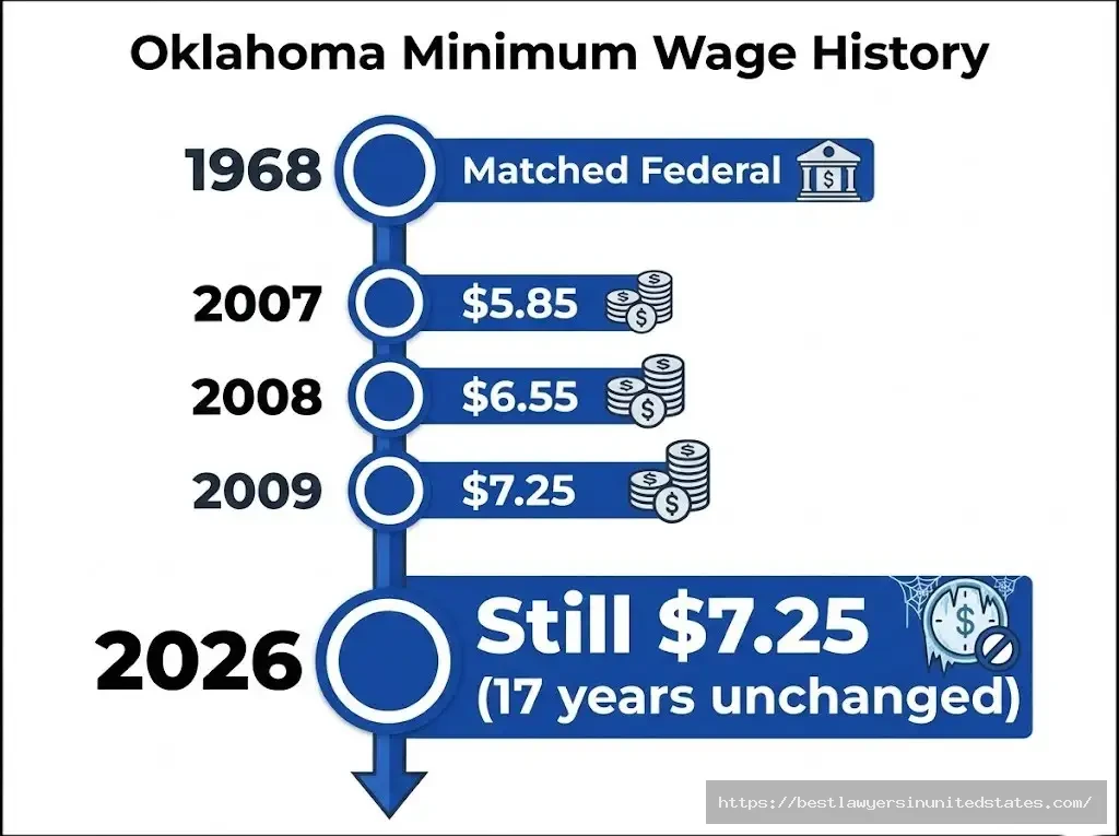 Oklahoma minimum wage has remained $7.25 since 2009, unchanged for 17 years