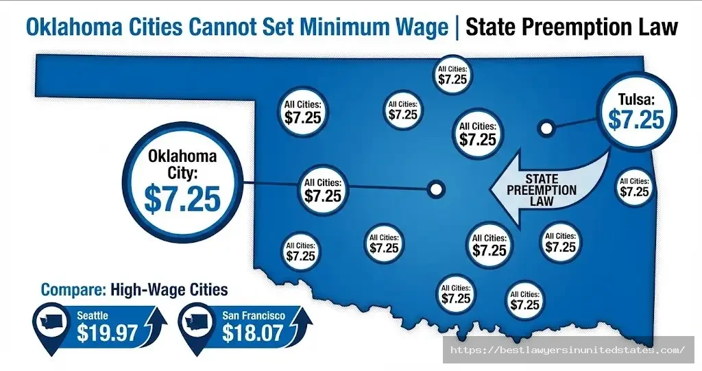 Oklahoma state preemption law prevents cities like Oklahoma City and Tulsa from setting local minimum wages