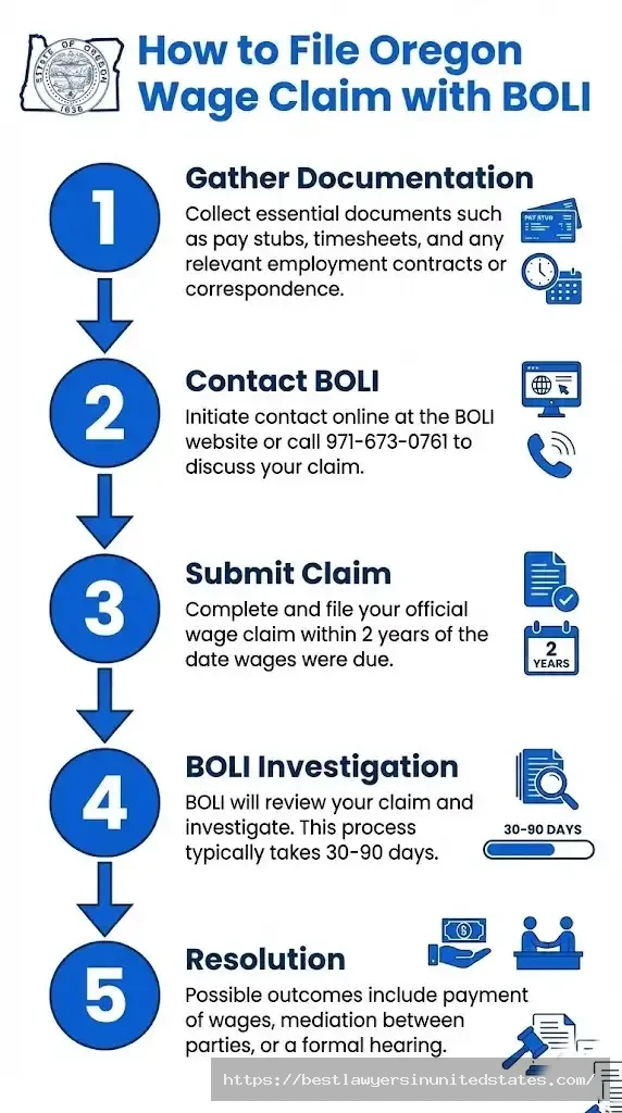 Oregon BOLI wage claim filing process 5 steps from documentation to resolution within 2 years