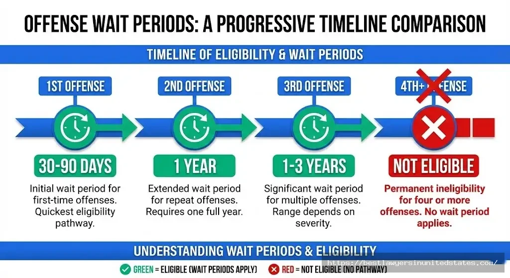 Oregon DUII hardship permit wait periods 30-90 days first offense, 1 year second, up to 3 years third offense