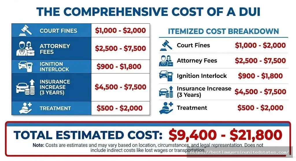 Oregon DUII total cost breakdown $4,500-$15,000 including fines, attorney, ignition interlock, and insurance increases