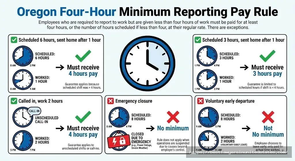 Oregon four-hour rule requires minimum 4 hours pay when employees report for scheduled shifts