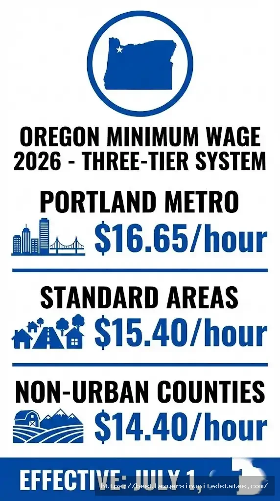 Oregon minimum wage 2026 three-tier rates Portland metro $16.65, standard $15.40, non-urban $14.40 per hour
