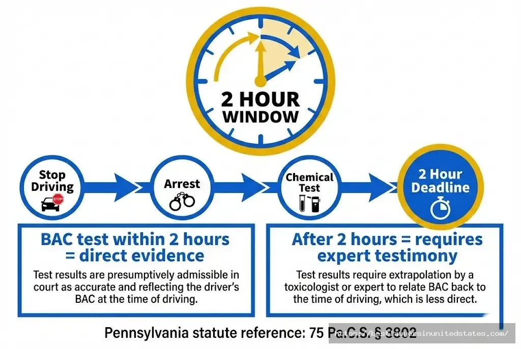 Pennsylvania DUI two-hour rule requiring chemical testing within 2 hours under 75 Pa.C.S. 3802