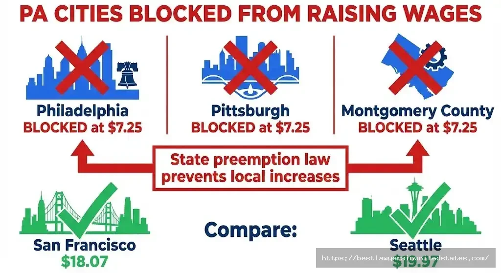 Pennsylvania state preemption blocking Philadelphia and Pittsburgh from raising minimum wage above $7.25