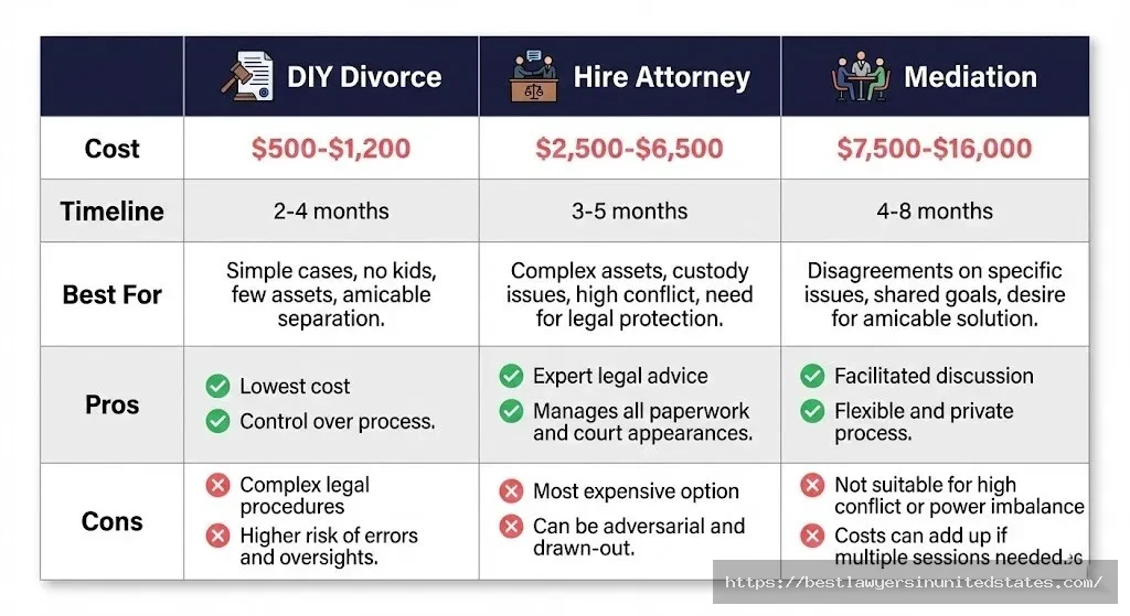 Pie chart breakdown of Hawaii divorce attorney costs showing hourly fees, court costs, expert witnesses, and administrative expenses
