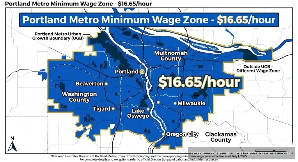 Portland metro minimum wage $16.65 per hour coverage area including Beaverton, Tigard, Lake Oswego in 2026