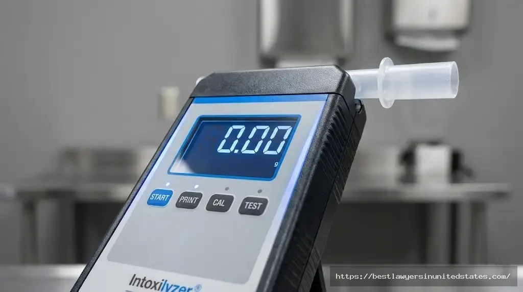 Professional breathalyzer device used for California DUI chemical testing showing digital display