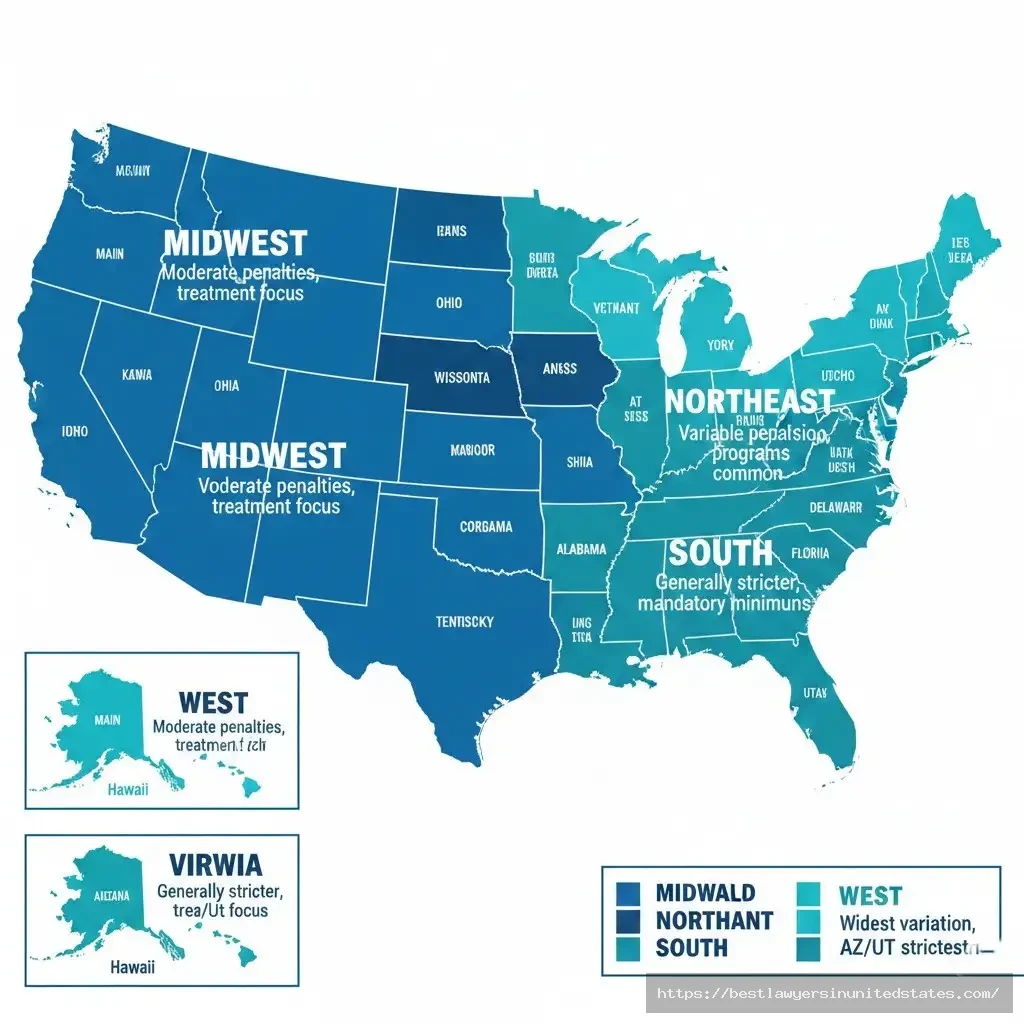 Regional DUI law patterns map United States Northeast South Midwest West comparison penalties 2026