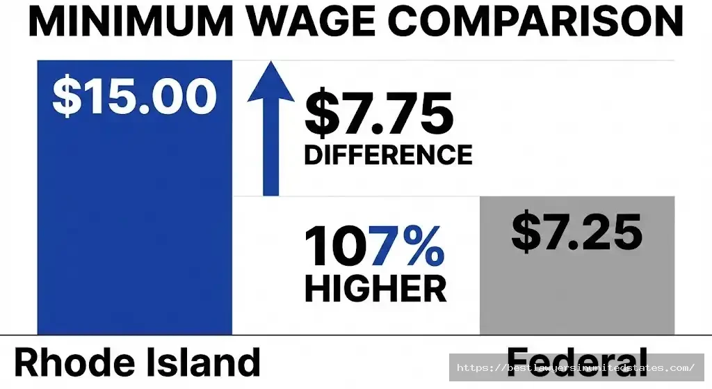Rhode Island $15 minimum wage compared to federal $7.25 showing $7.75 difference