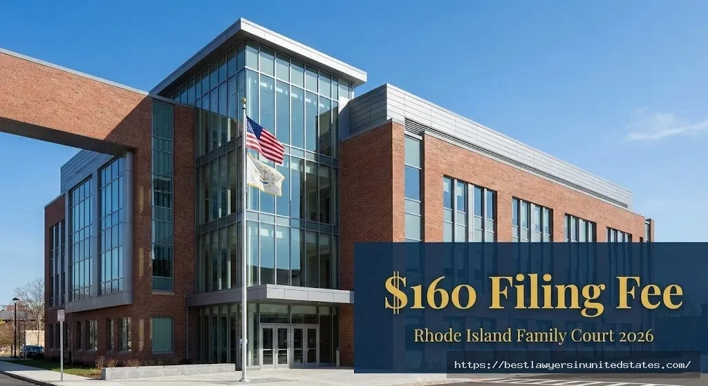 Rhode Island Family Court building where divorce filings are processed with $160 filing fee overlay