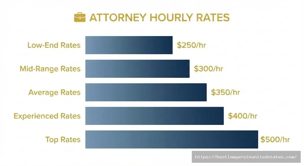 Rhode Island divorce attorney hourly rate chart showing costs from $250 to $500 per hour based on experience level