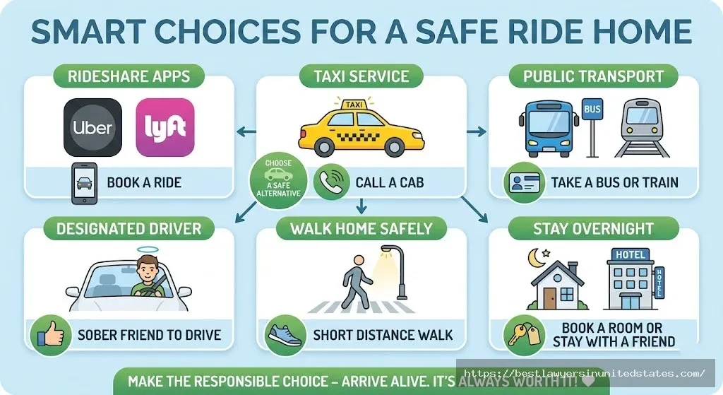 Safe transportation alternatives to drunk driving including rideshare, taxi, public transit, and designated driver