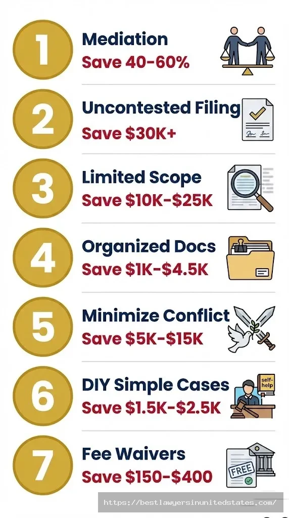 Seven proven strategies to reduce Delaware divorce costs with estimated savings amounts for each method