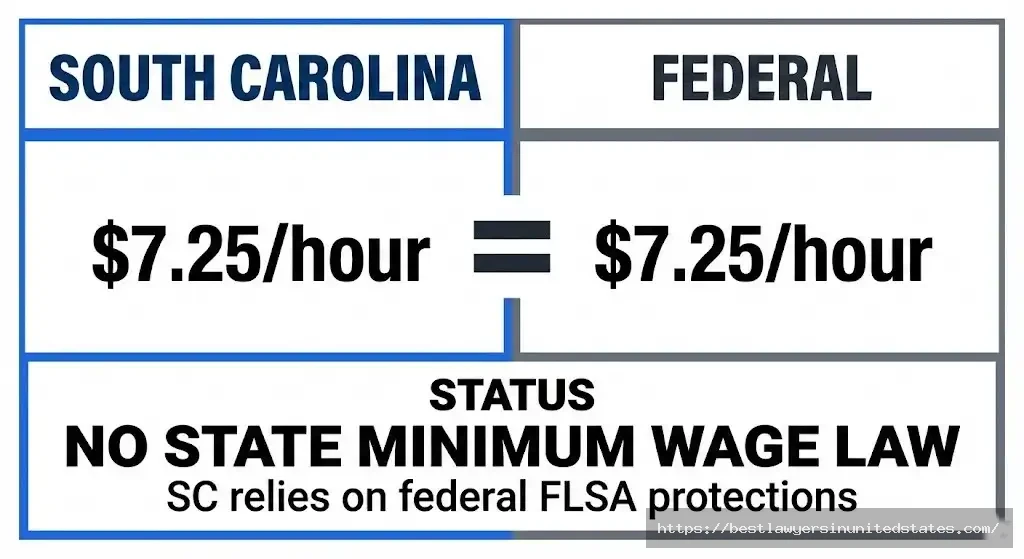 South Carolina follows federal minimum wage at $7.25 per hour with no state law