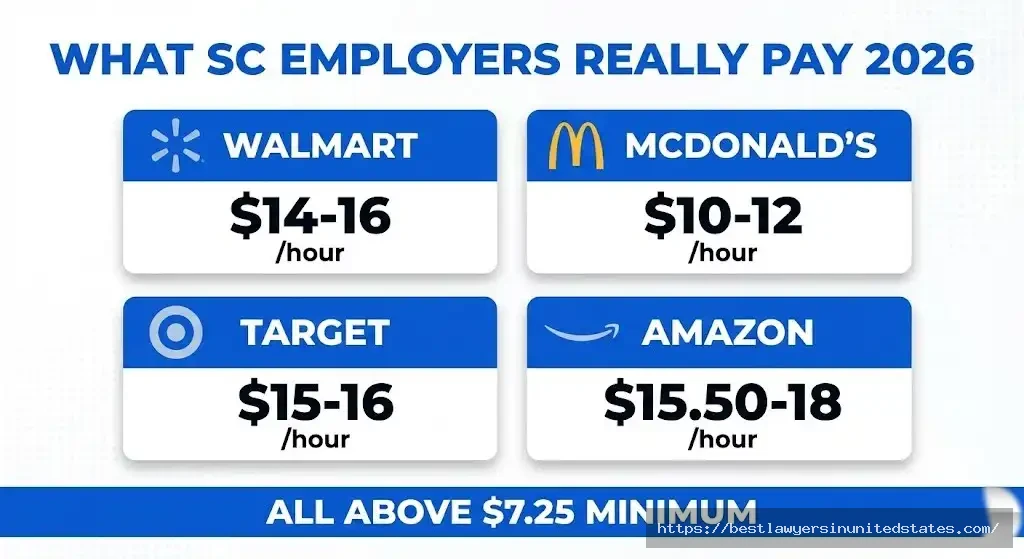 South Carolina major employer wages showing Walmart, McDonald's, Target, Amazon pay above minimum wage