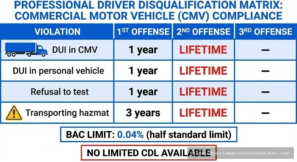 South Dakota CDL DUI disqualification 1 year first offense, lifetime second offense (2)