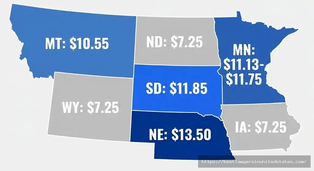 South Dakota and neighboring states minimum wage comparison map 2026