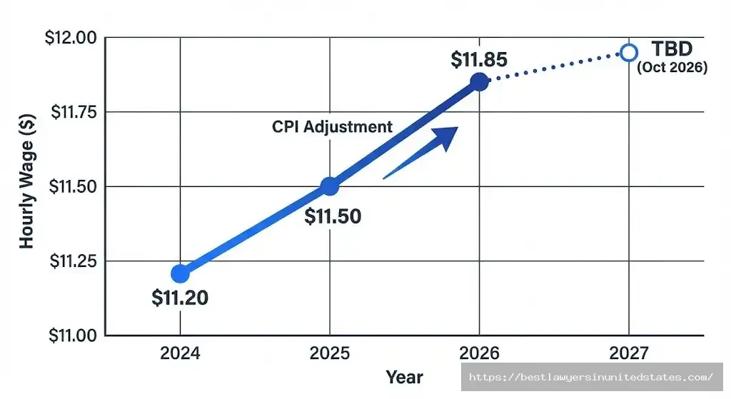 South Dakota minimum wage history 2024-2027 showing annual CPI-based increases