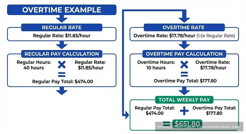 South Dakota overtime pay calculation example - $17.78 per hour after 40 hours weekly