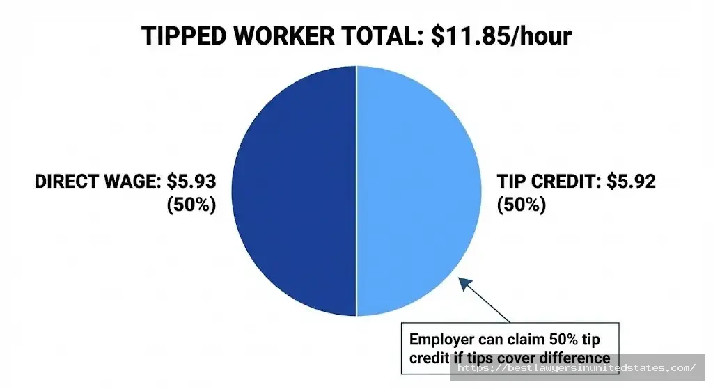South Dakota tipped minimum wage breakdown - $5.93 direct wage plus $5.92 tip credit