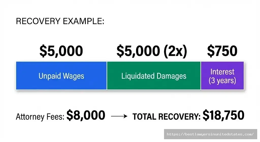 South Dakota wage theft recovery calculation example - potential $18,750 total recovery